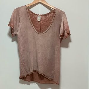 Free People Distressed Tee Top in Pumpkin